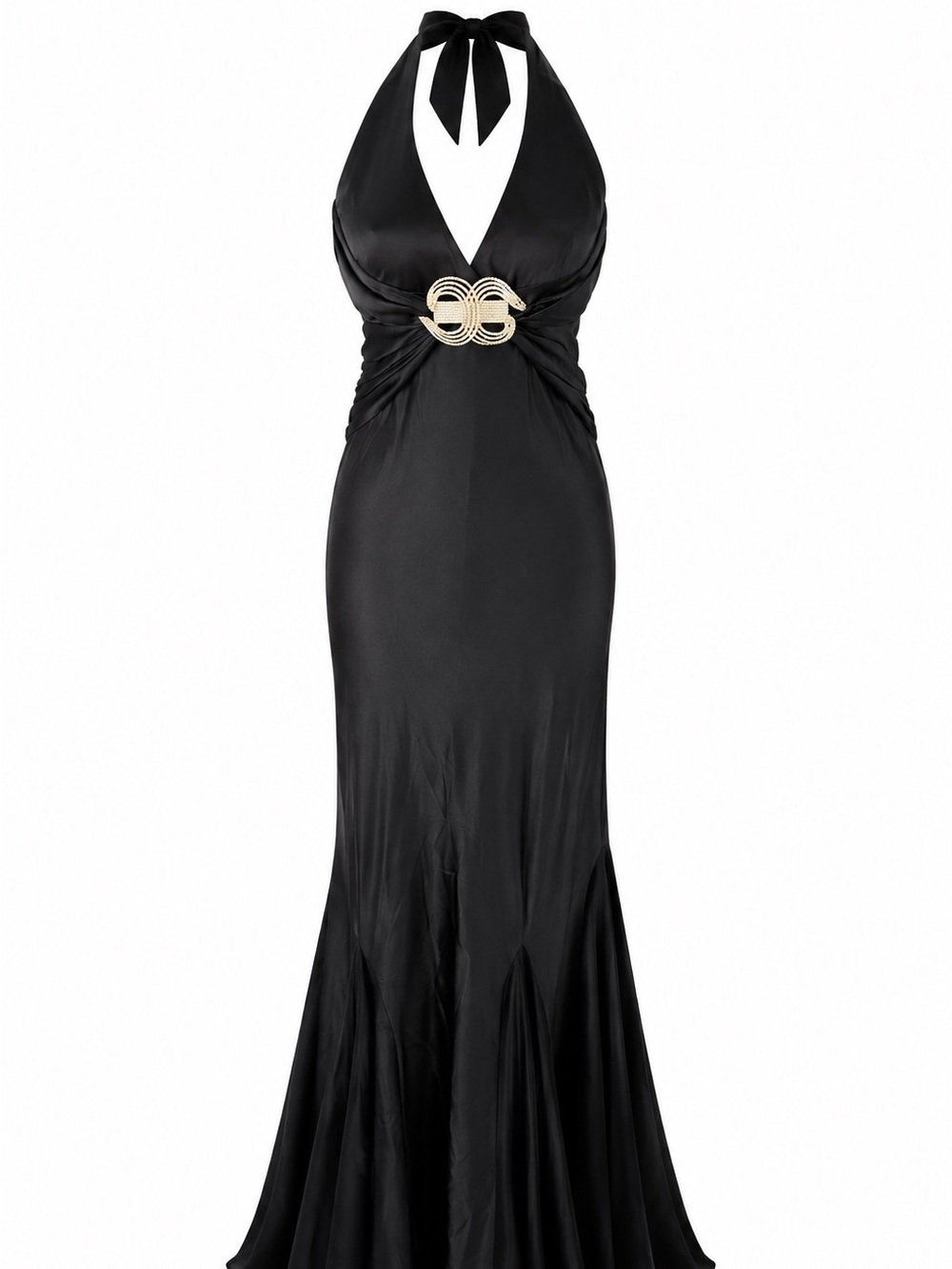 VTG 90s Y2K BEYOND By JOVANI Sz 10 Black‎ Maxi Embellished Satin Halter Dress